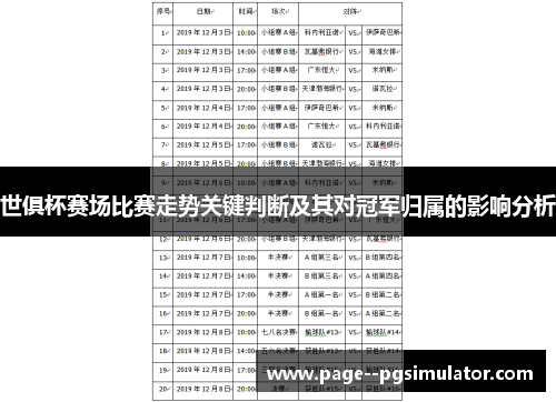 世俱杯赛场比赛走势关键判断及其对冠军归属的影响分析 世俱杯赛场比赛走势关键判断及其对冠军归属的影响分析