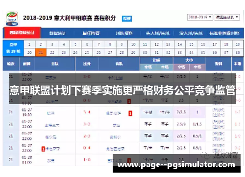 意甲联盟计划下赛季实施更严格财务公平竞争监管