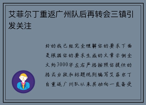 艾菲尔丁重返广州队后再转会三镇引发关注