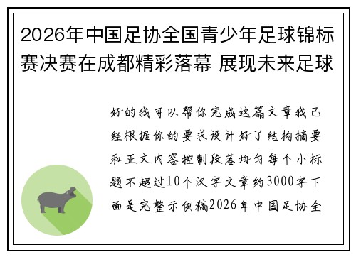 2026年中国足协全国青少年足球锦标赛决赛在成都精彩落幕 展现未来足球新星潜力